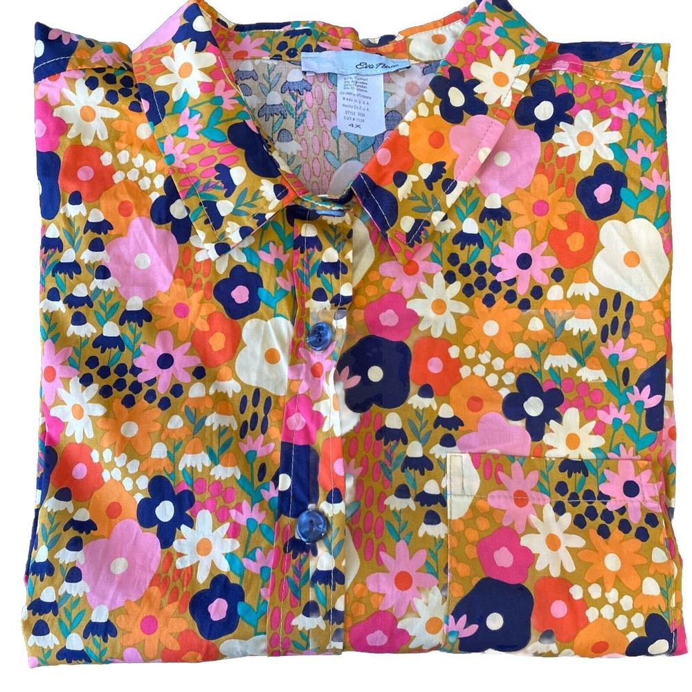 Eva Rose Womens 4X Floral Button Down Shirt Short Sleeve Retro Print 2626 New